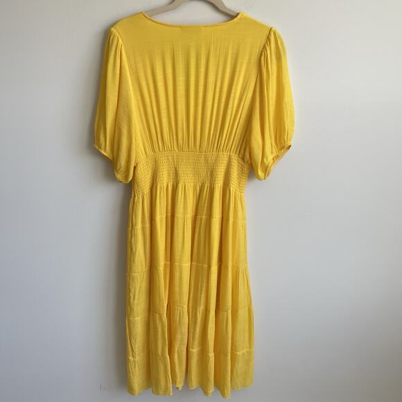 J Gee Plus Size 2X Yellow Puff Sleeves Tiered Smocked Midi Dress Resort Sundress - Picture 7 of 12